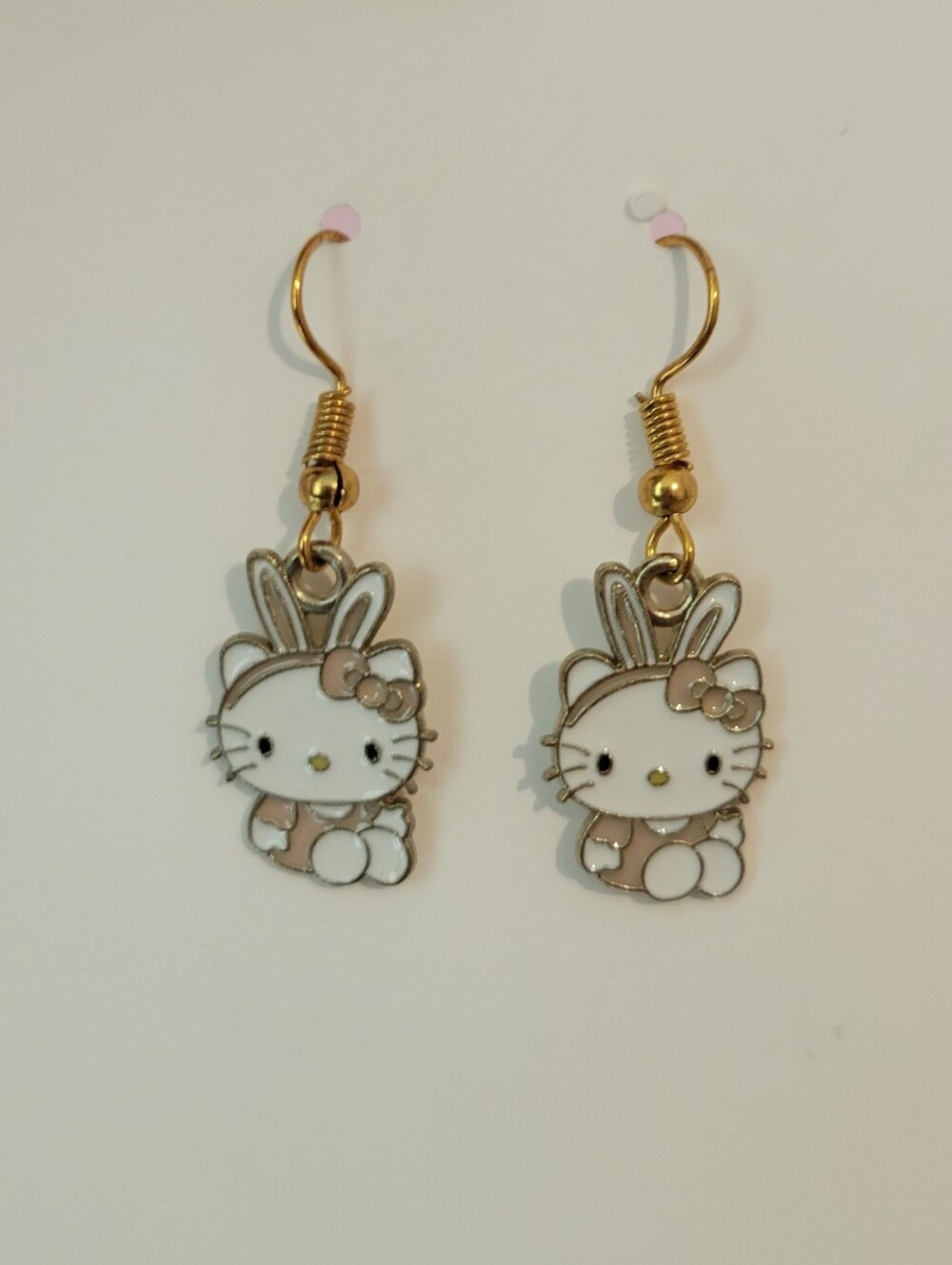 Hello Kitty Bunny Dangle Earrings - White & Pink with Gold Hooks